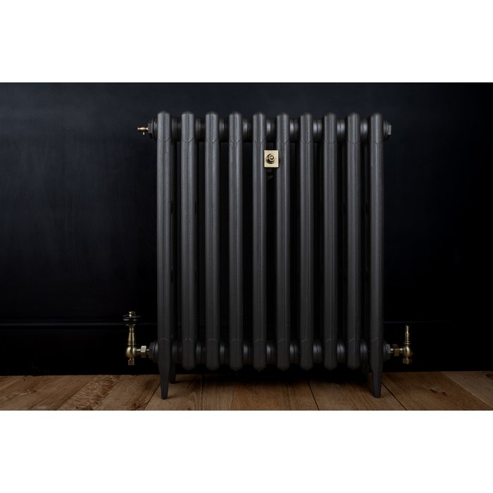 Traditional Victorian 3 Column 745mm Cast Iron Radiator 10 Section MB with Antique Brass Accessories (CDC-745-10-MBAB-BUND)