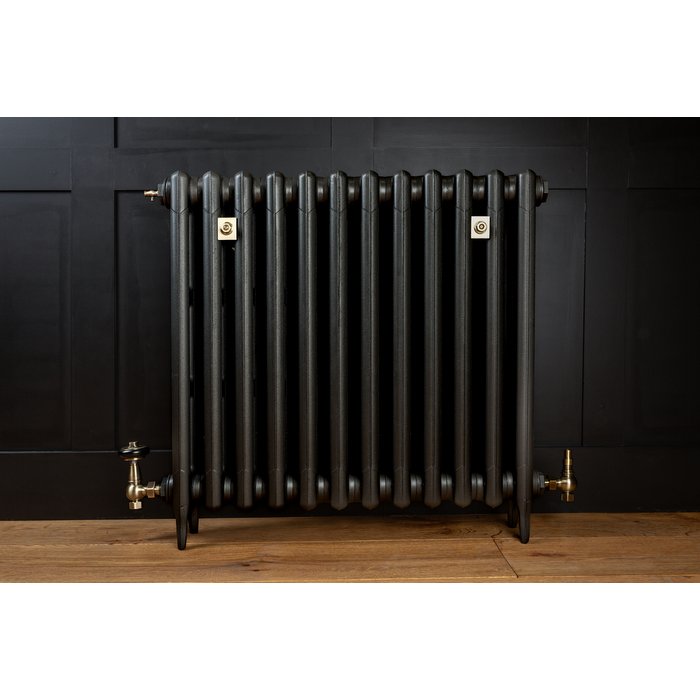 Traditional Victorian 3 Column 745mm Cast Iron Radiator 12 Section MB with Antique Brass Accessories (CDC-745-12-MBAB-BUND)