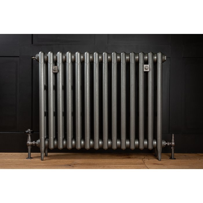 Traditional Victorian 3 Column 745mm Cast Iron Radiator 14 Section GM with Gun Metal Accessories (CDC-745-14-GMGM-BUND)