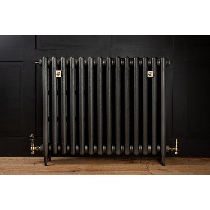 Traditional Victorian 3 Column 745mm Cast Iron Radiator 14 Section MB with Antique Brass Accessories (CDC-745-14-MBAB-BUND)
