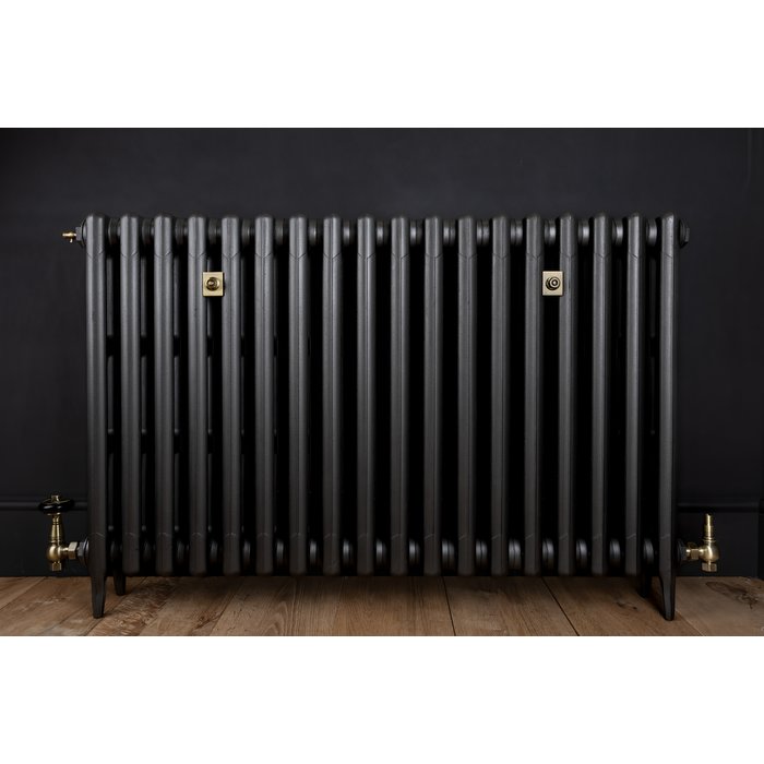 Traditional Victorian 3 Column 745mm Cast Iron Radiator 18 Section MB with Antique Brass Accessories (CDC-745-18-MBAB-BUND)