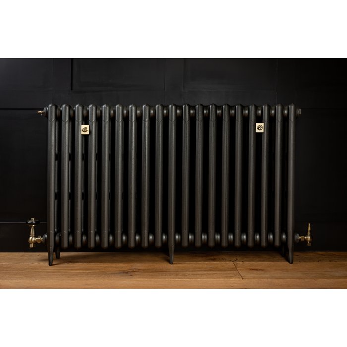 Traditional Victorian 3 Column 745mm Cast Iron Radiator 19 Section MB with Antique Brass Accessories (CDC-745-19-MBAB-BUND)