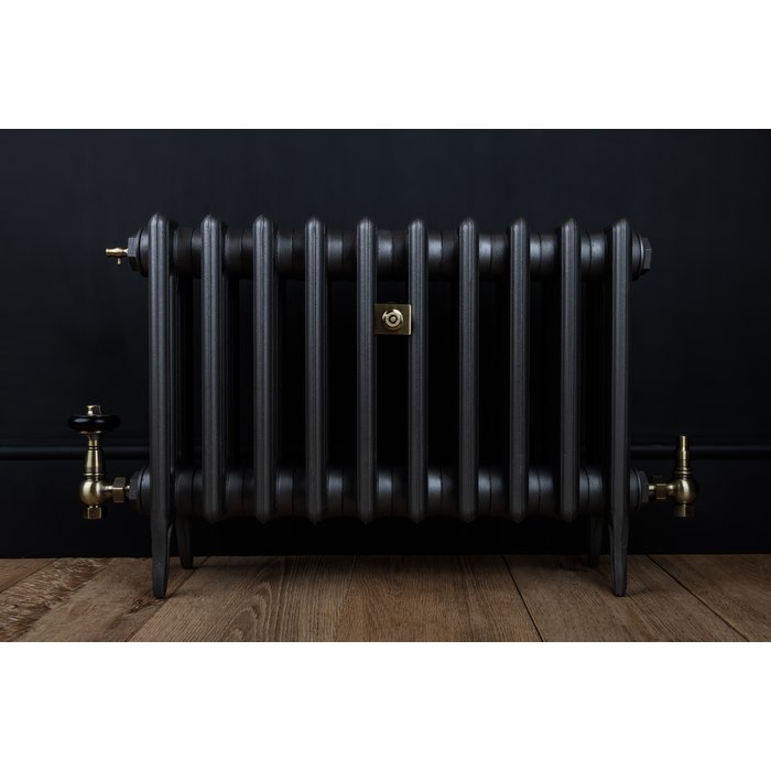Traditional Victorian 4 Column 460mm Cast Iron Radiator 10 Section MB with Antique Brass Accessories (CDC-460-10-MBAB-BUND)