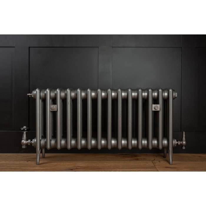 Traditional Victorian 4 Column 460mm Cast Iron Radiator 14 Section GM with Gun Metal Accessories (CDC-460-14-GMGM-BUND)
