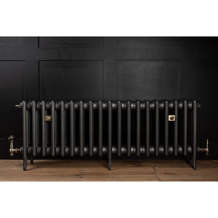 Traditional Victorian 4 Column 460mm Cast Iron Radiator 19 Section MB with Antique Brass Accessories (CDC-460-19-MBAB-BUND)