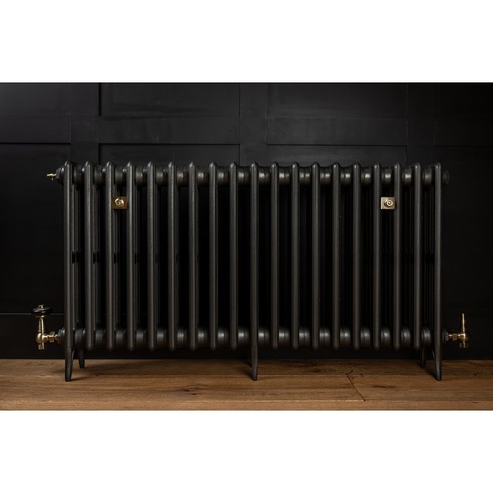 Traditional Victorian 4 Column 660mm Cast Iron Radiator 19 Section MB with Antique Brass Accessories (CDC-660-19-MBAB-BUND)