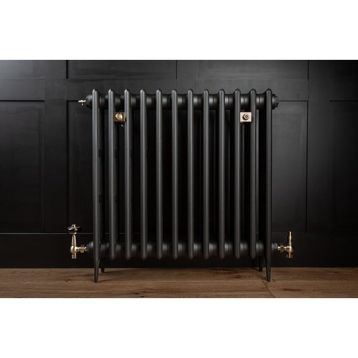 Traditional Victorian 4 Column 760mm Cast Iron Radiator 12 Section MB with Antique Brass Accessories (CDC-760-12-MBAB-BUND)