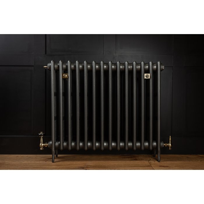 Traditional Victorian 4 Column 760mm Cast Iron Radiator 14 Section MB with Antique Brass Accessories (CDC-760-14-MBAB-BUND)
