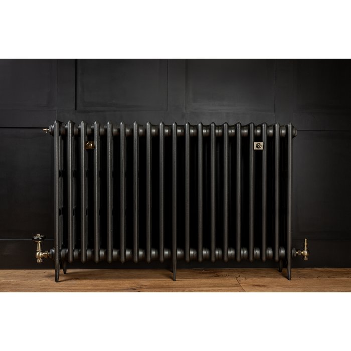 Traditional Victorian 4 Column 760mm Cast Iron Radiator 19 Section MB with Antique Brass Accessories (CDC-760-19-MBAB-BUND)